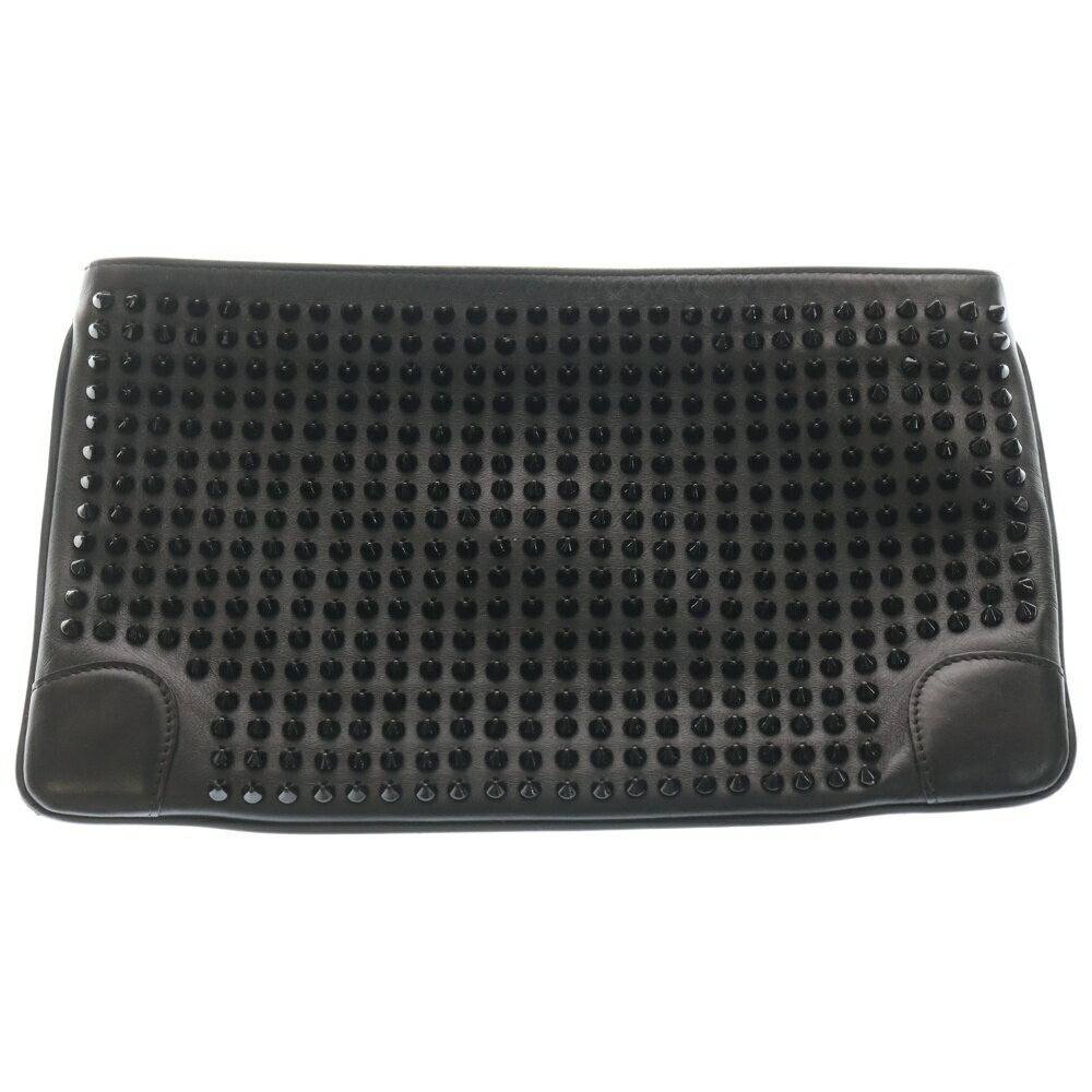 CHRISTIAN LOUBOUTIN Spike Studded Leather Clutch Bag Shoulder Black